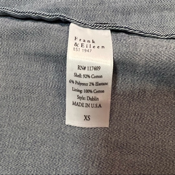 Frank & Eileen Dublin Blazer Blue Denim Jacket XS Cotton Blend Performance - Picture 6 of 6